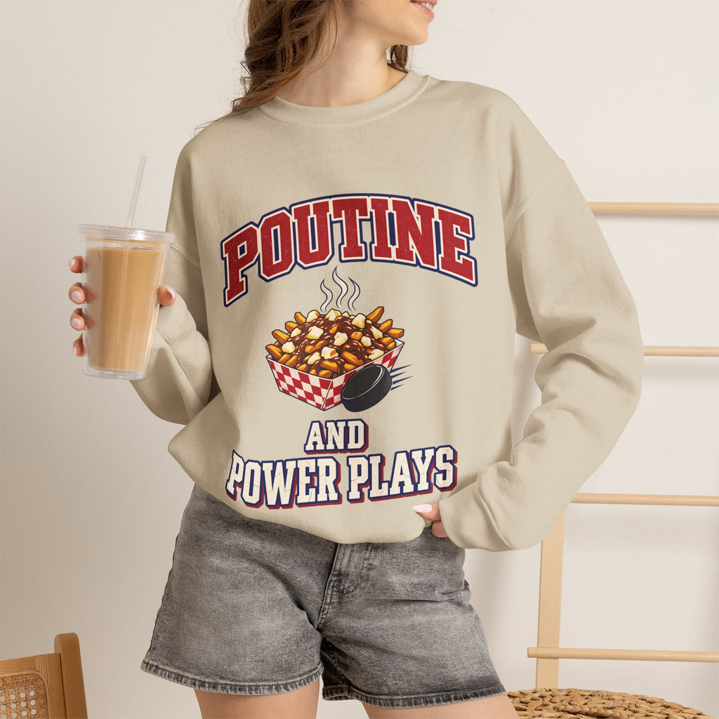 Montreal Poutine and Power Plays Hockey Crewneck Sweatshirt