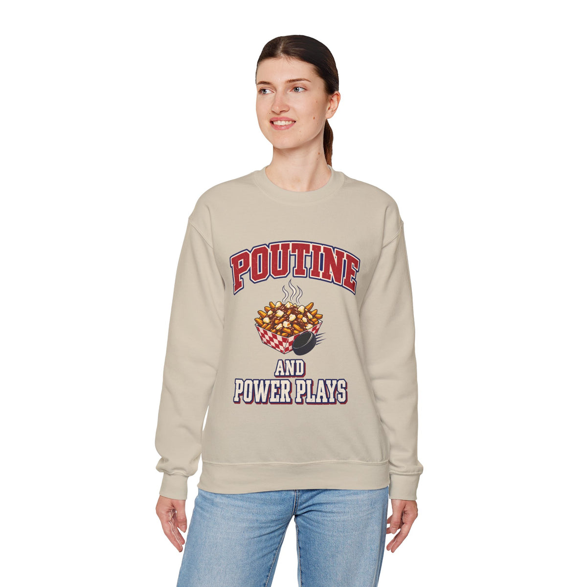 Montreal Poutine and Power Plays Hockey Crewneck Sweatshirt