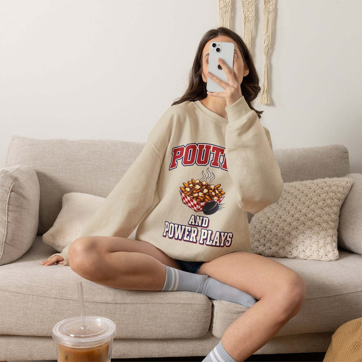Montreal Poutine and Power Plays Hockey Crewneck Sweatshirt