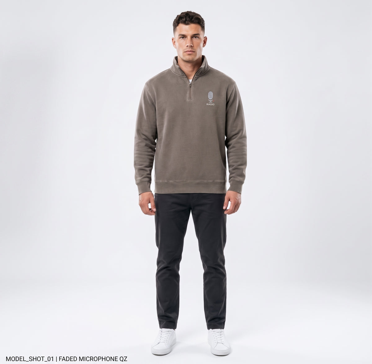 Half-Zip Sweatshirt — Minimal 'Concourse' Logo Faded Relaxed Pullover
