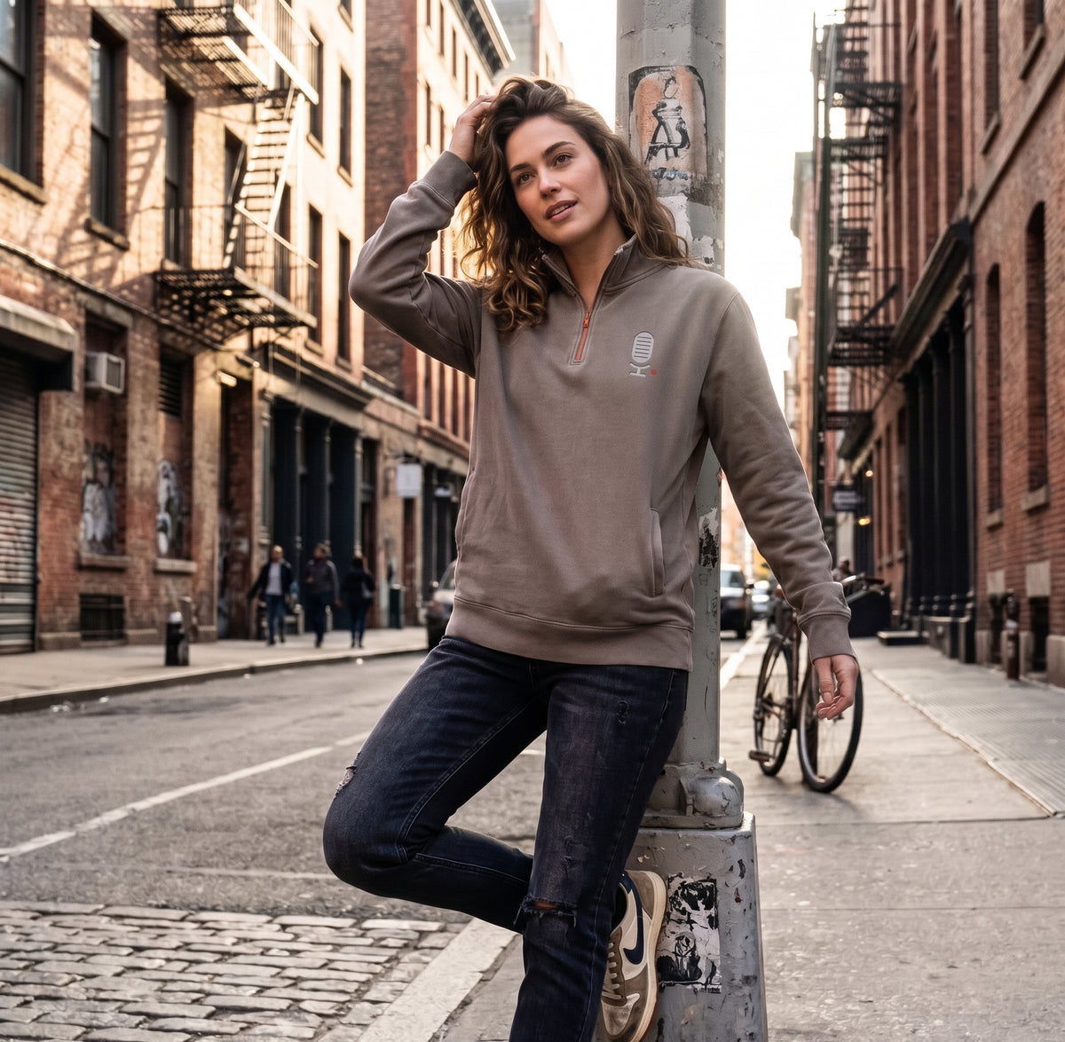 Half-Zip Sweatshirt — Minimal 'Concourse' Logo Faded Relaxed Pullover