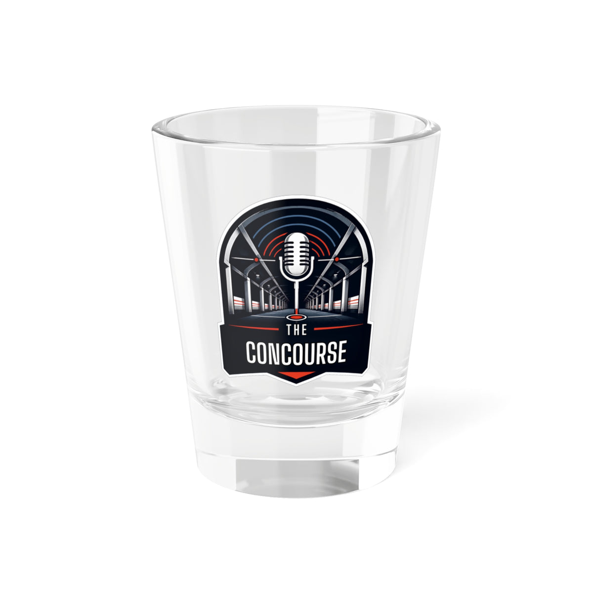 Concourse Microphone Logo Shot Glass — 1.5 oz Branded Shooter