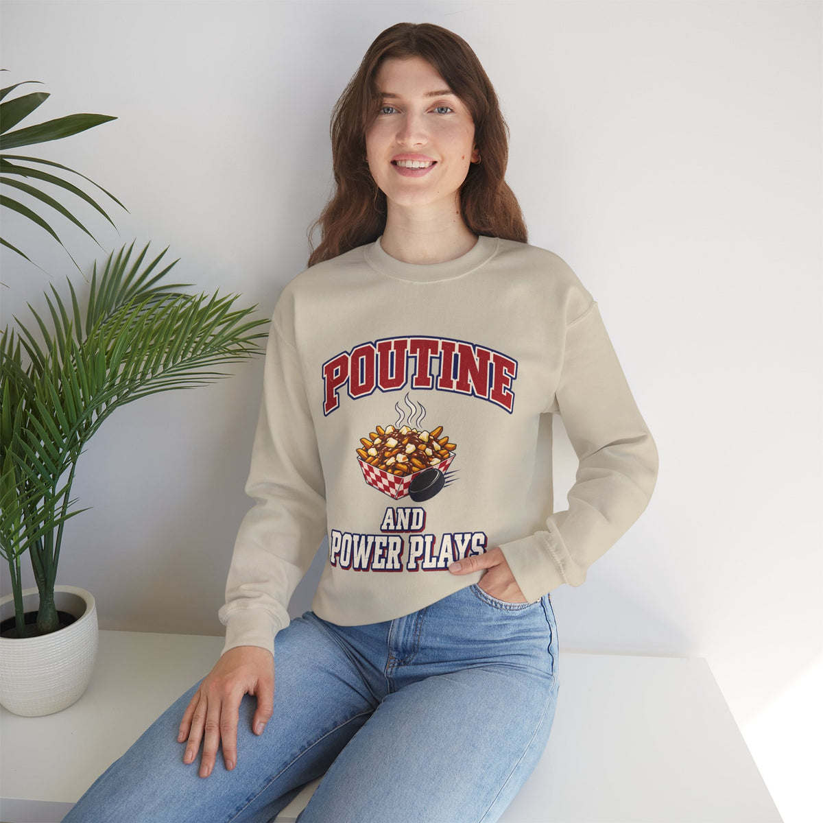 Montreal Poutine and Power Plays Hockey Crewneck Sweatshirt
