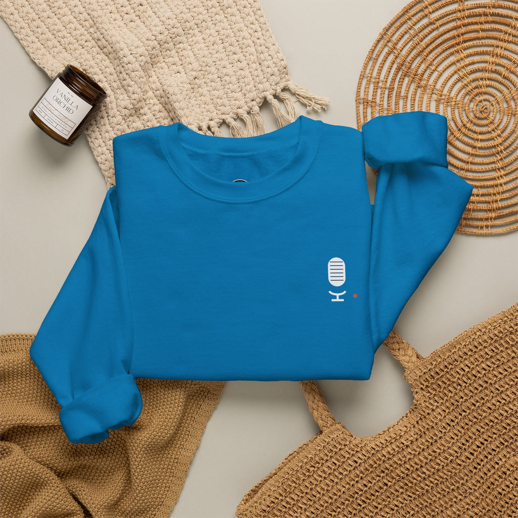 Crewneck Sweatshirt — Minimal Microphone Logo Orange Pullover