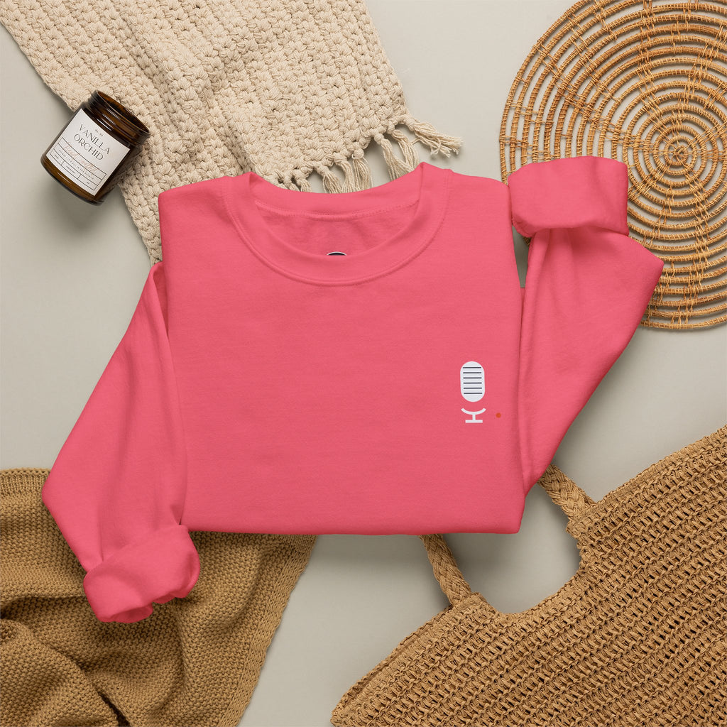 Crewneck Sweatshirt — Minimal Microphone Logo Orange Pullover