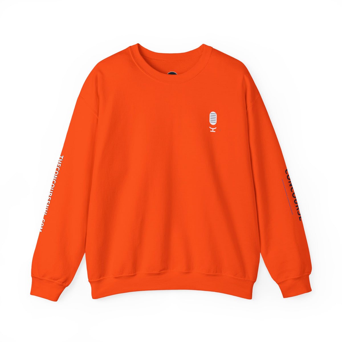 Crewneck Sweatshirt — Minimal Microphone Logo Orange Pullover