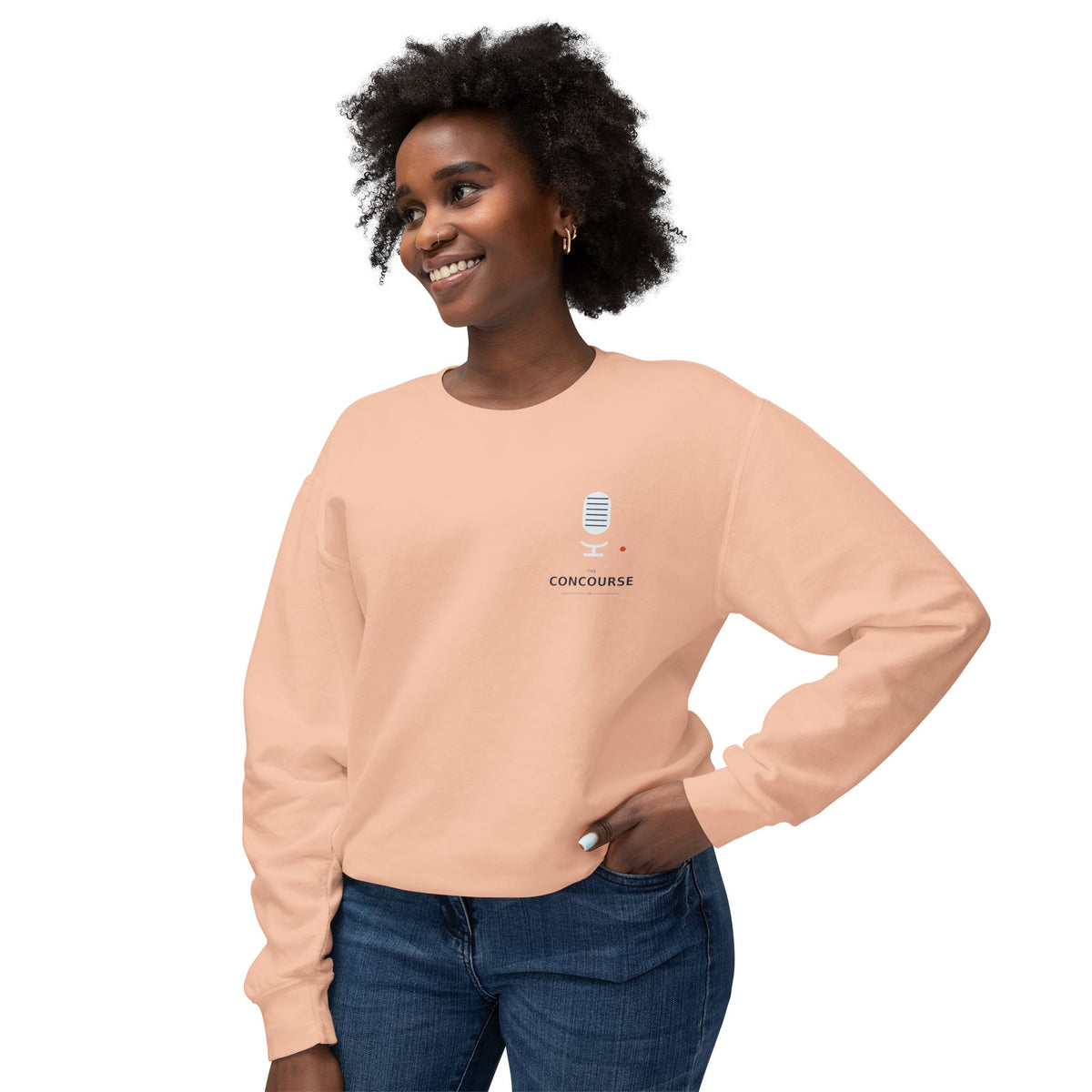 Cozy Peach Crewneck Sweatshirt with Cute Coffee Microprint