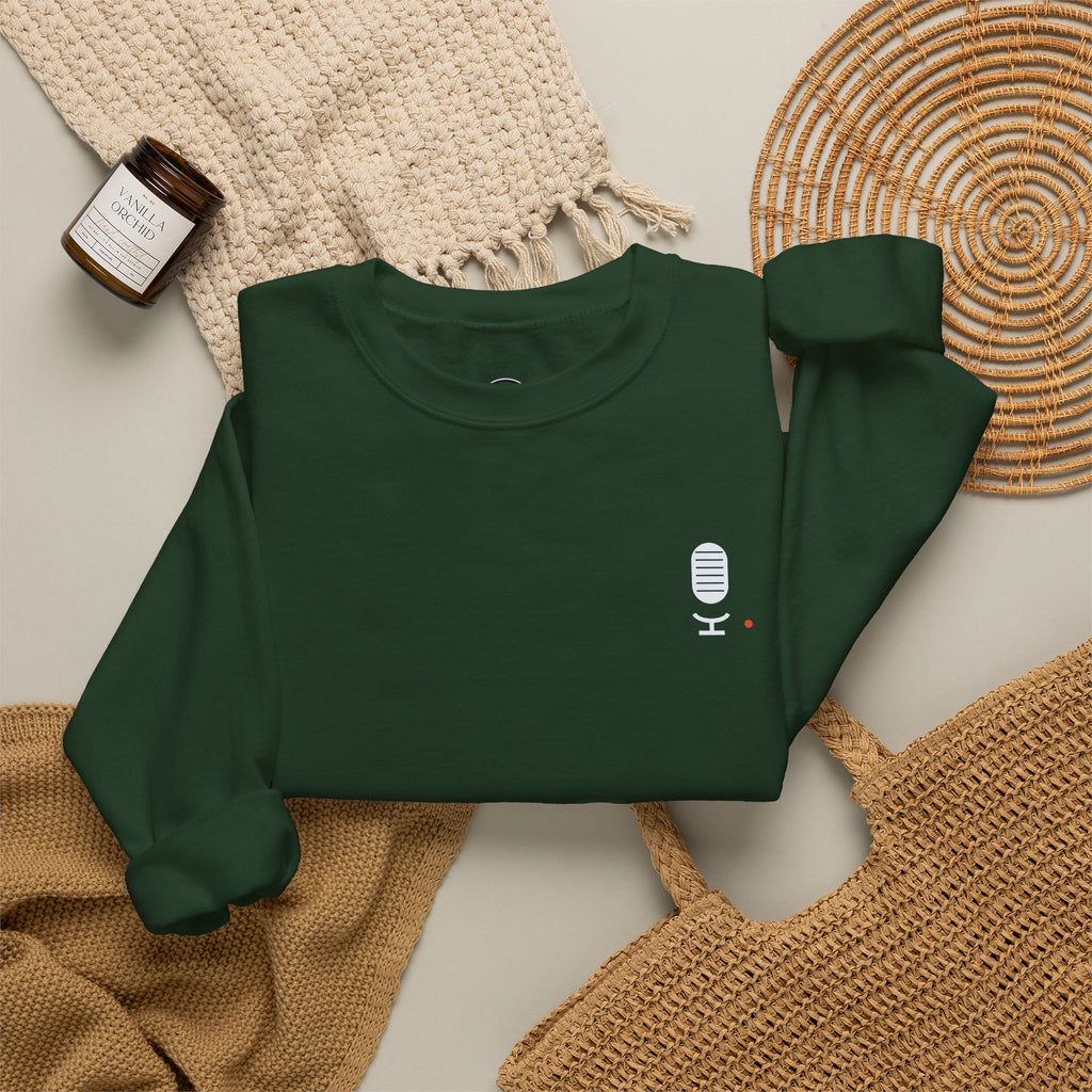 Crewneck Sweatshirt — Minimal Microphone Logo Orange Pullover